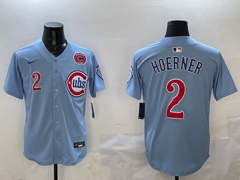 Men Chicago Cubs #2 Hoerner Light Blue Throwback 2025 Nike MLB Jersey style 3->chicago cubs->MLB Jersey